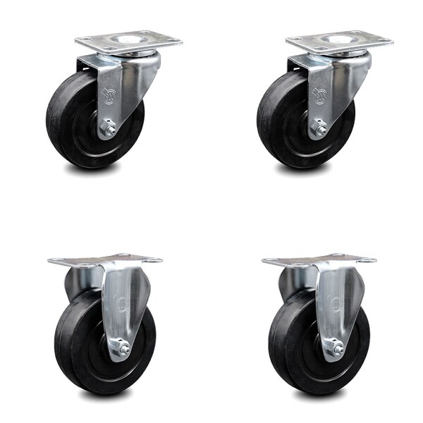 4 Inch Soft Rubber Wheel Swivel Top Plate Caster Set with 2 Rigid